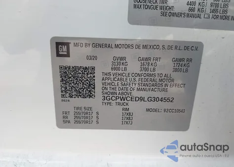 2020 Chevrolet Silverado 1500 2Wd Short Bed Lt from USA, damaged, VIN 3GCPWCED9LG304552